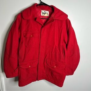 Men’s Vintage Woolrich Size 38 Red Wool Mackinaw Hunting Quilt‎ Lined Barn Coat